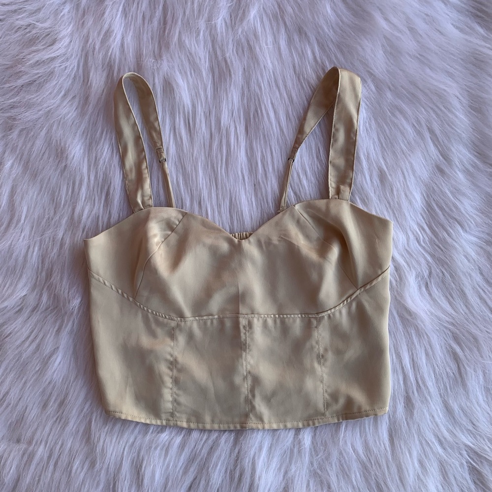 Abercrombie & Fitch Cream Satin Corset Crop Top - Small